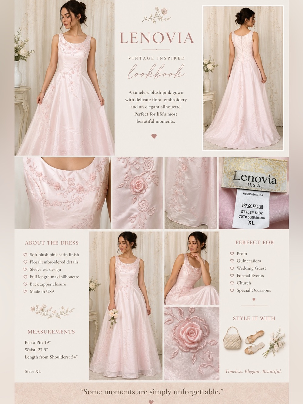 Lenovia Blush Pink Floral Embroidered Satin Gown